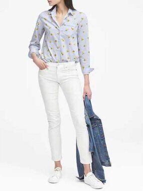 New XXSP Banana Republic lemon print Quinn boy-fit blouse stretch shirt